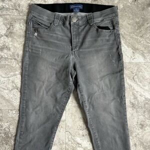 Democracy Ab"solution Skinny Jeans Distressed Grey with Raw Frayed Hem 14